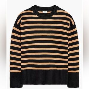 JCREW FACTORY Striped cotton pullover sweater - BLACK HTHR ACORN STRIPE- XL